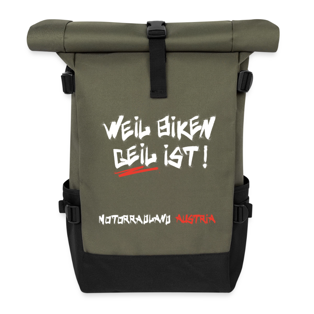 Weil Biken geil ist! Motorrad Rucksack - Olive/Schwarz