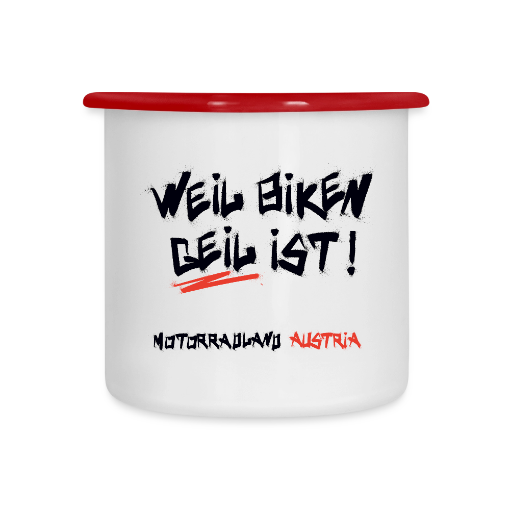 Motorradland Austria Emaille-Tasse - Weiß/Rot