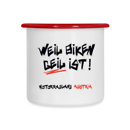 Motorradland Austria Emaille-Tasse - Weiß/Rot