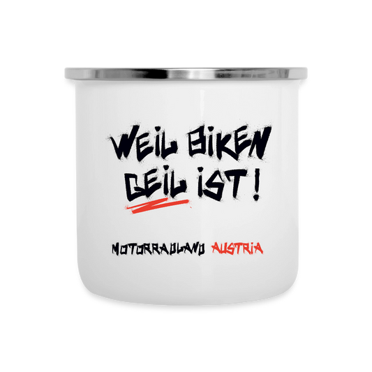 Motorradland Austria Emaille-Tasse - Weiß